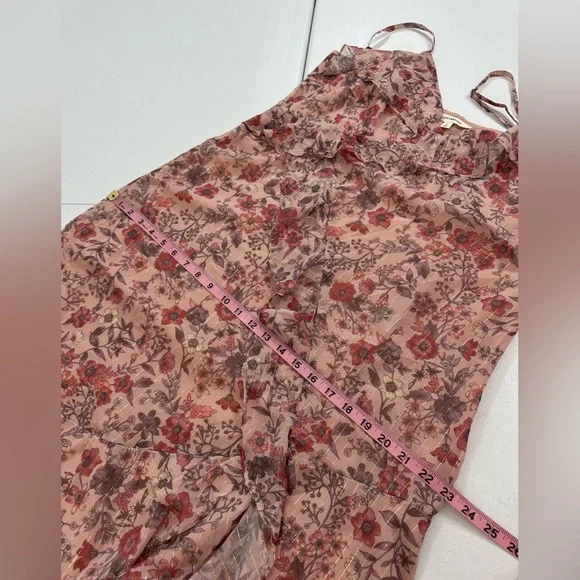 NWT Lucky Brand Women's Ruffled Chiffon Lurex Floral Midi Slip Dress Rose - Picture 9 of 16